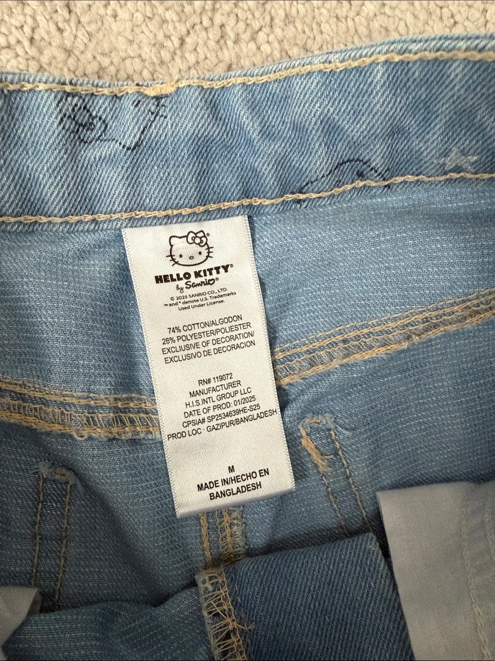 HELLO KITTY Denim Light Wash Shorts All-over Print And Patch
